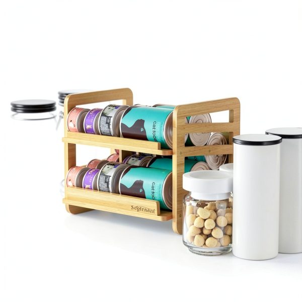 Cat Food Can Organizer Segtenant Adjustable Bamboo-5