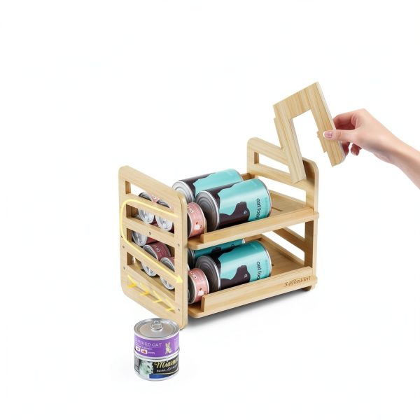 Cat Food Can Organizer Segtenant Adjustable Bamboo-3