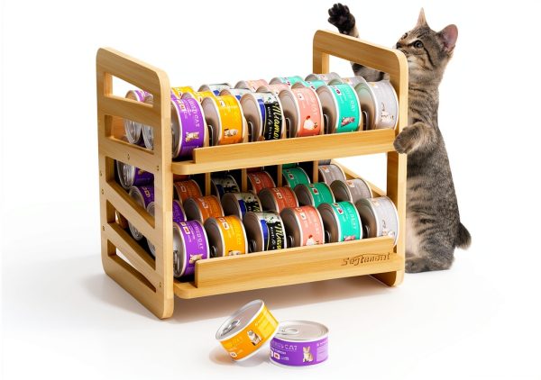 Cat Food Can Organizer Segtenant Adjustable Bamboo-0