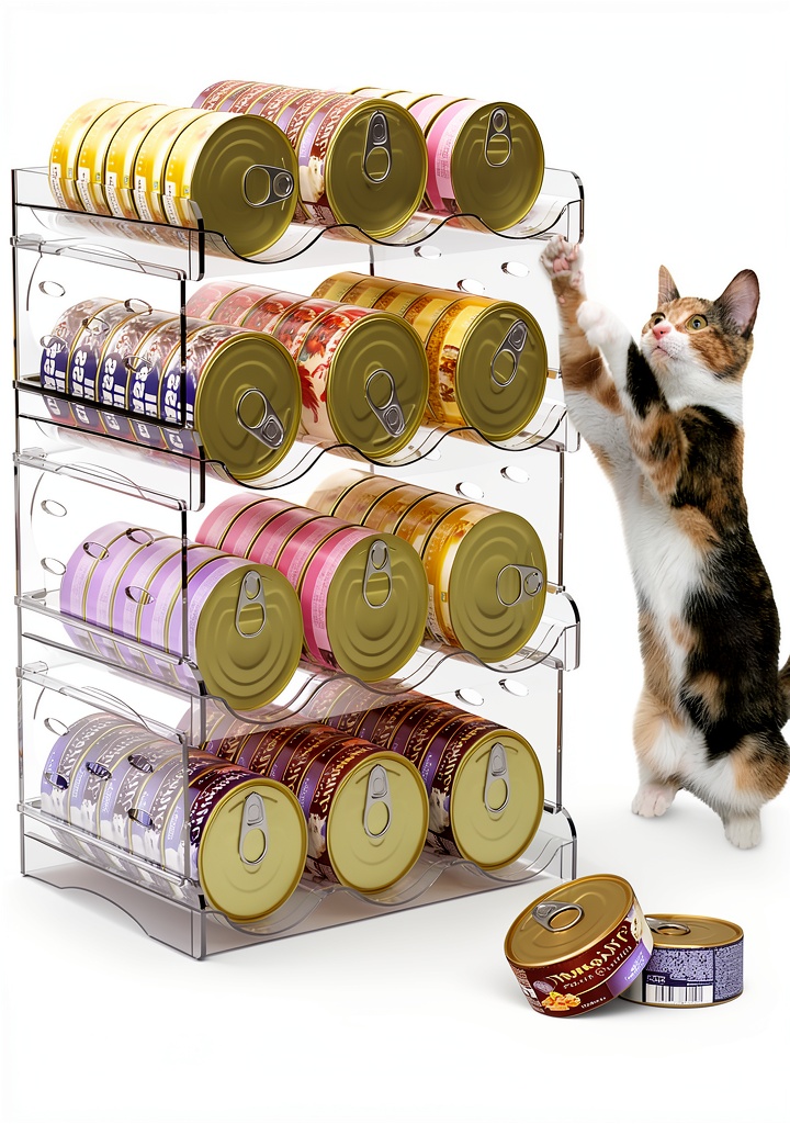 Installing Cat Food Storage Rack Flenpptly Transparent ABS on a kitchen countertop