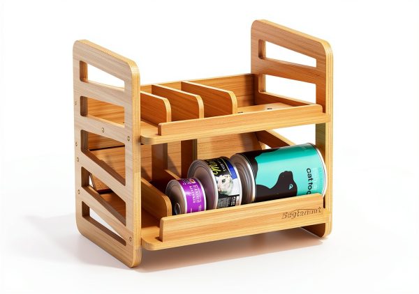 Cat Food Can Organizer Segtenant Adjustable Bamboo-1