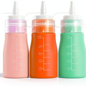 Mrsdry Silicone Condiment Squeeze Bottle 12oz Pink Reusable Set-0