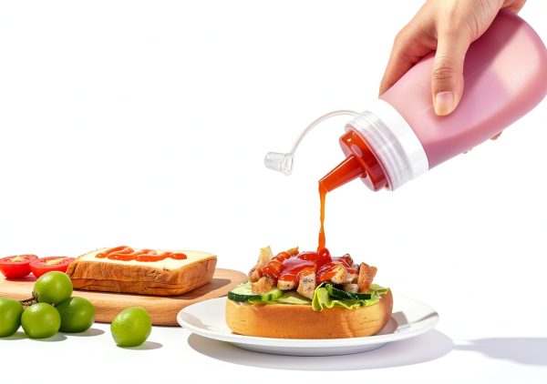Mrsdry Silicone Condiment Squeeze Bottle 12oz Pink Reusable Set-2