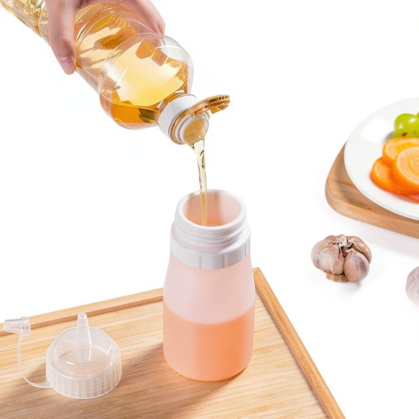Mrsdry Silicone Condiment Squeeze Bottle 12oz Pink Reusable Set-4