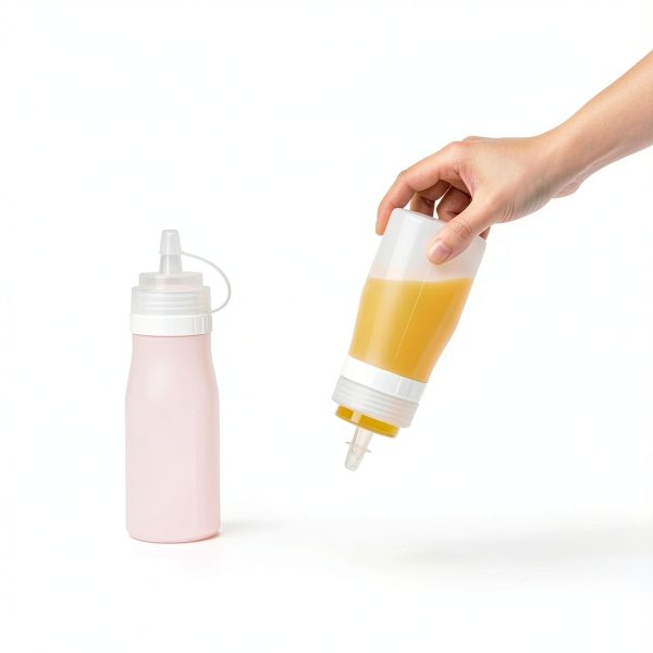 Mrsdry Silicone Condiment Squeeze Bottle 12oz Pink Reusable Set-5