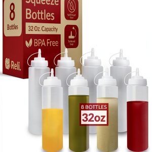 Reli Condiment Squeeze Bottle 32 oz Clear BPA-Free 8-Pack Easy Squeeze-0